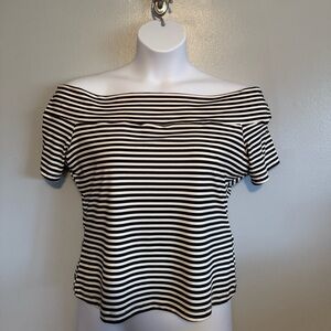 H&M Black and White Striped Off-Shoulder Top
